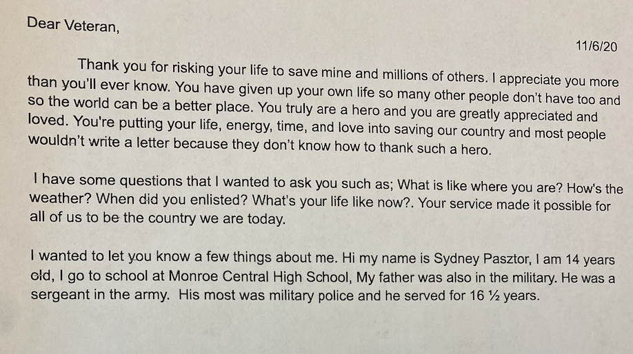 Veteran's Day letter